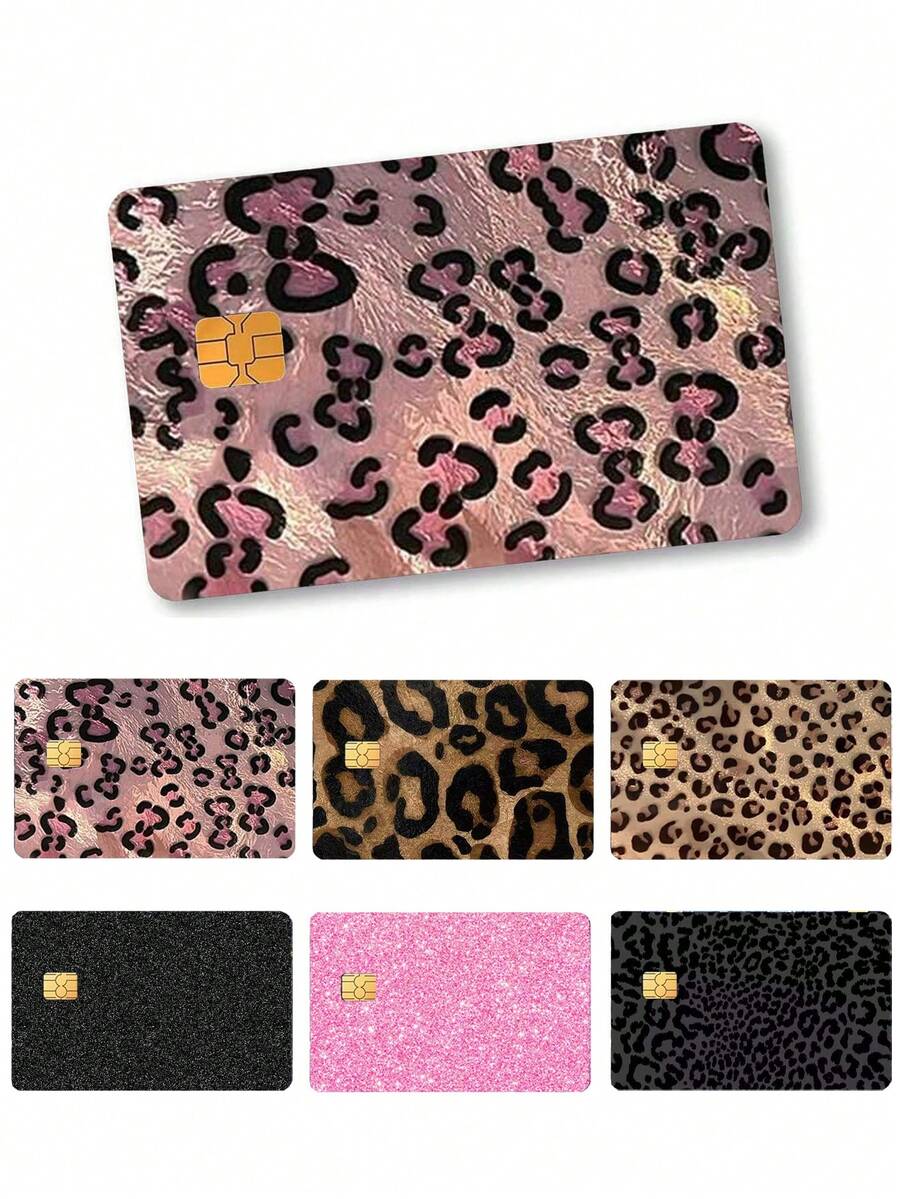 Leopard Print Glitter Card Stickers, Glitter Card Holders, Dubai Luxury Style, Cool Crystal Frosted Starry Silver Shiny Solid Color Stickers, Suitable For Credit Cards, Debit Cards, Transportation Cards, Access Cards, With Waterproof Function - Multicolor - View 1