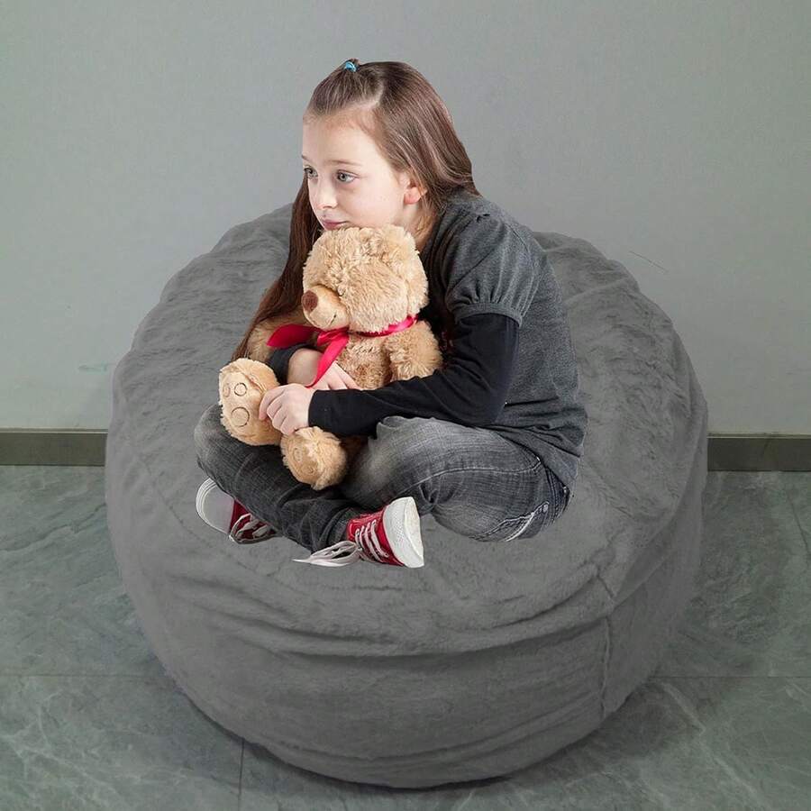 Bean Bag Chairs Cover For (No Filler),2ft Stuffed Animal Bean Bag Storage  S Teens,23856507 - Dark Grey - View 1