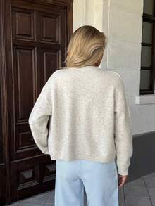 SEREN纯色圆领长袖单排扣针织衫，时尚简约，优雅温柔，适合日常通勤和外出穿着，街头风开衫，女士秋季服装 - 米色 - 查看 7