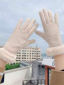 2 Pairs Thermal Lining Cycling Gloves For Women, Warm Winter Gloves For Biking Autumn Accessories - Đen + Be - Xem 4