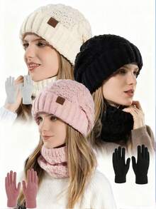 1 pieza Conjunto de gorro de punto y guantes de punto con protección de oreja, unisex, de moda casual y cálido para otoño/invierno, adecuado para uso diario, viajes al aire libre, senderismo, esquí, ciclismo, escalada, decoración de otoño