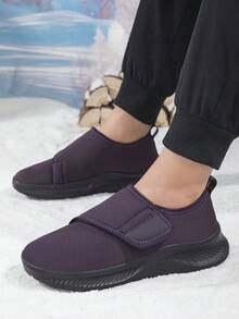 Adjustable Hook And Loop Slip-On Boots, Thick Thermal Lining Design For Comfort, Suitable For Wide Feet And Middle-Aged/Elderly, Casual Sports Shoes For Autumn/Winter - Purple - View 6