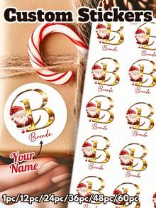 12 قطعة / 24 قطعة / 36 قطعة / 48 قطعة ملصقات دائرية مخصصة لعيد الميلاد، 1/12/24/36/48/96 قطعة ملصقات بشعار قبعة سانتا وحروف ذهبية، ملصقات ديكور عيد الميلاد المخصصة للهدايا والمظاريف ولوازم الحفلات، علامات هدايا عيد الميلاد للأكياس والصناديق والتغليف، مثالية لديكورات حفلات عيد الميلاد والهدايا والديكور المنزلي وهدايا والعام الجديد