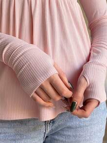 Ribbed Long Sleeve Tops For Women Ruched Wrap Going Out Shirt Deep V Neck  Fall Outfits - Hồng - Xem 3