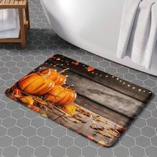 1pc Pumpkin Pattern Floor Mat, Soft Plush Surface, Anti-Fatigue Rug For Home, Bathroom, Kitchen Decor, Thanksgiving, Christmas And Autumn Themed, Classic Minimalist Style, Comfortable Underfoot, Relieve Fatigue