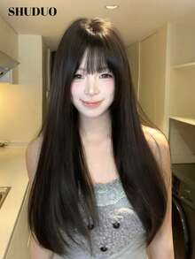 SHUDUO 1 Parrucca dritta in fibra sintetica resistente al calore, di colore nero e marrone, per aggiungere volume, naturale e realistica (senza accessori inclusi)