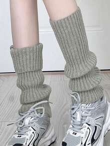 4 Pairs/Set Women's Solid Rib Knit Warm And Versatile Leg Warmers For Autumn & Winter, Color Random, Y2k, Cozy - Multicolor - View 7