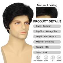 10 Zoll braune und schwarze kurze strukturierte synthetische Perücke für Männer, vielseitig für den Alltag und Halloween-Kostüme, europäischer und amerikanischer Stil kurze Business-Herrenperücke, natürlich flauschiges kurzes Haar, hitzebeständige Faser