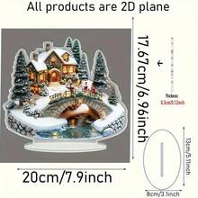 2D Flat Christmas Village Crystal Sculpture With Base, Winter Themed Collectible, Suitable For Bedroom, Office, Dining Room, Living Room, Kitchen Tabletop Decor, No Power Needed, Perfect Holiday Gift, Santa Claus Theme, Desktop Hanging Ornament, Ideal For Christmas