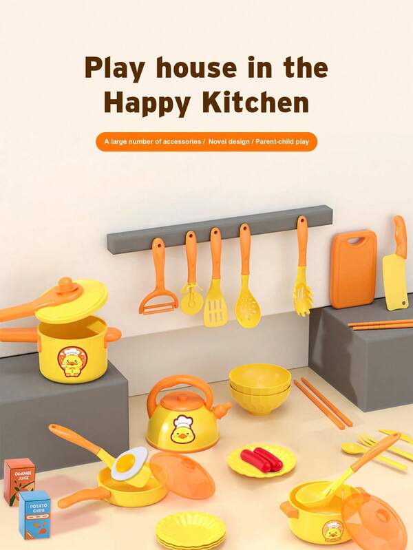 Set de 50 piezas de juguetes de cocina de juego de roles para niños con lindo pato amarillo, regalo de cumpleaños para niñas