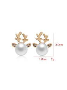 Christmas Pearl Deer Horn Earrings, Deer Head Creative Earrings For Women