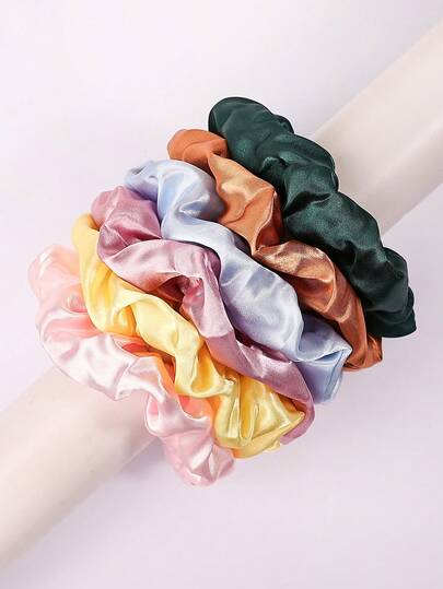 6 件装缎面糖果色高弹力发圈，舒适柔软发带，女士发饰，化妆