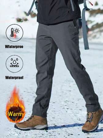 Pantalones casuales rectos con forro térmico grueso para hombre, otoño/invierno