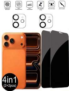 4-In-1 Tempered Glass Privacy Screen Protector (2 Pcs) + Lens Protector (2 Pcs), Anti-Spy, Compatible With IPhone 13/14/15/16/17 Plus Pro Max & 17 Air 16e Series – A Fashionable Phone Accessory With Upgraded Protection. The Perfect Holiday Gift, Screen Privacy, Modern Accessory, Stylish Protector, High-Quality Film, Smooth Surface, Privacy Filter, Gift Buyer, And Tech Enthusiast. - Black - View 15