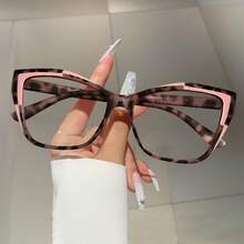 Fashion Cat Eye Color Block Frame Transparent Lens Women's Glasses - Retro Leopard Print Full Frame Design - Pink Leopard Print - View 4