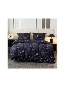 Set di biancheria da letto con motivo a costellazione, 200x200cm, include 2 federe 70x80cm - Multicolore - Visualizzare 1