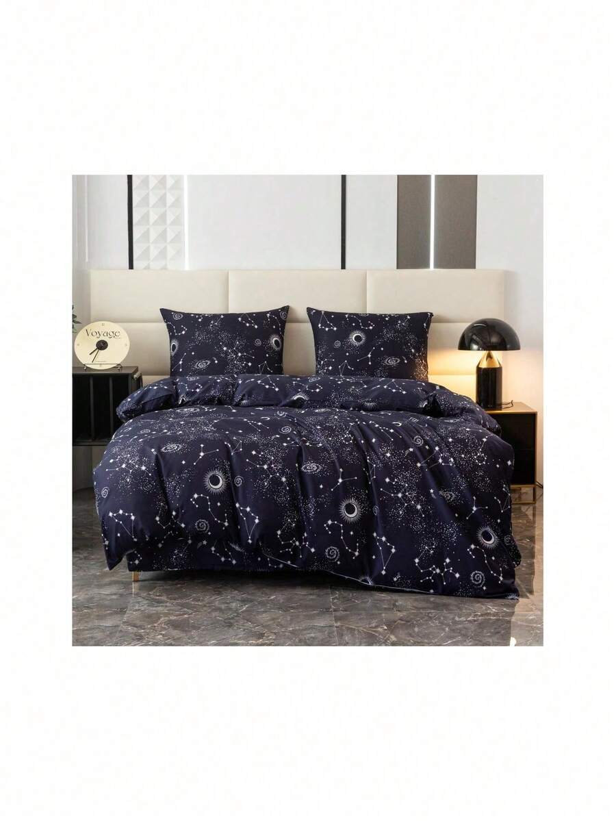 Set di biancheria da letto con motivo a costellazione, 200x200cm, include 2 federe 70x80cm - Multicolore - Visualizzare 1