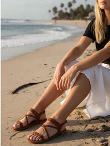 Sandalia Samar Trenza 100% Artesanal Mujer - Marrón Chocolate - Ver 3