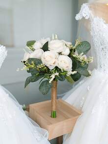 Western Style Outdoor Wedding Bride Bouquet, Imitation Rose Bridal Bouquet With Pearl & Tulle Valentine's Day Accessories - Multicolor - View 14