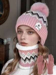 1 pieza Conjunto de gorro de punto y guantes de punto con protección de oreja, unisex, de moda casual y cálido para otoño/invierno, adecuado para uso diario, viajes al aire libre, senderismo, esquí, ciclismo, escalada, decoración de otoño