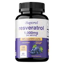 BUPORAI Resveratrol 1000 Mg: Antienvejecimiento, Cabello, Piel Y Uñas Saludables, Salud General Y Cardíaca, Mejora La Respuesta Inmunitaria - 120 Unidades - Una botella - Etapa de prueba - Ver 10