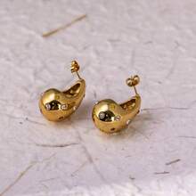 1 par de pendientes de acero inoxidable con forma de lágrima para mujeres, con colgante geométrico bañado en oro de 18k, incrustado con circonita brillante, de estilo bohemio, adecuado para uso diario, regalo de Navidad, regalo de cumpleaños