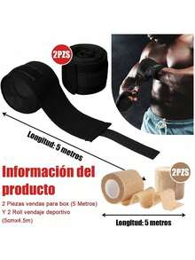 NIAWEA 2 Piezas Vendas para Box (5 Metros) Y 2 Roll Vendaje Deportivo (5cmx4.5m),Vendas Elásticas de Boxeo,Protección de Muñecas y Nudillos para Estiramiento,Deportes,Fitness,Artes Marciales Mixtas - Negro - Ver 5