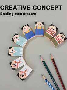 1pc Bald Eraser, A Set Of Uniquely Shaped, Cartoon-Style Fun Erasers To Add Delight To Your Stationery Collection. These Adorable Erasers Are Not Only Practical Writing Tools, But Also Eye-Catching Conversation Pieces. Random Styles, Suitable For Back-To-School Season. - Multicolor - View 11