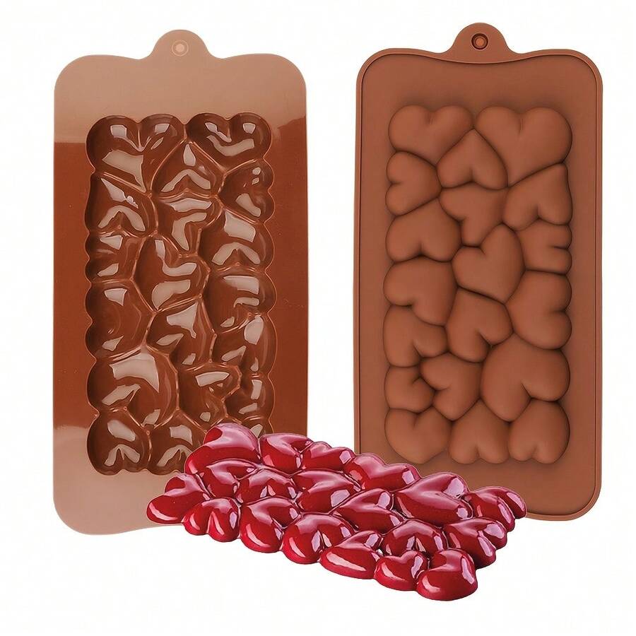1pc/2pcs Silicone Chocolate Mold, Valentine's Day Heart Chocolate Block Candy Mold, Non-Stick Heart Shaped Bubble Cake Sugar Ice Mold, 3D DIY Baking Tool - Multicolor - View 1