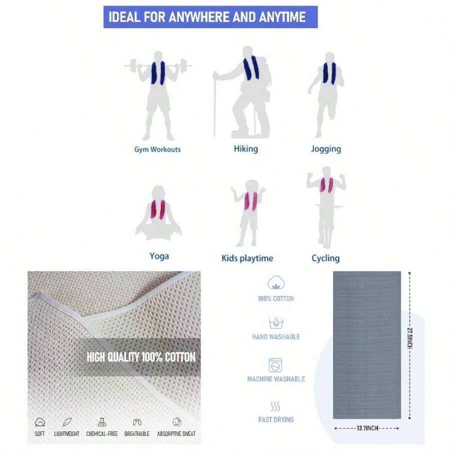 - Paquete de 4 toallas de yoga 14x 30 pulgadas sper suaves, de secado rpido para cuello y cara, toalla de enfriamiento absorbente transpirable para clima clido, yoga, viajes, - 4 piezas - 2 colores - Ver 1