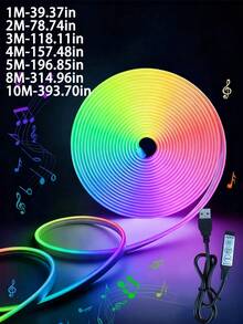 1/2/3/4/5/8/10米柔性LED霓虹灯带，USB供电，适用于万圣节、派对装饰、厨房氛围、卧室、客厅、浴室、聚会和户外DIY装饰 - 多色光 - 查看 11