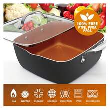 - 6 Quart XL Nonstick Copper Deep Square All In One 6 Qt Casserole Chefs Pan & Stock Pot- 4 Piece Set, Includes Frying Basket And Steamer Tray, Dishwasher ,Brown,NBIHNVF - 多色71 - 查看 4