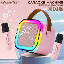CyberDyer Maszyna do karaoke ze zmianą głosu, przenośny głośnik Bluetooth z dwoma bezprzewodowymi mikrofonami, kolorowe światła, idealny na imprezy plenerowe, domowe, w podróż, prezent dla dzieci i dorosłych w każdym wieku