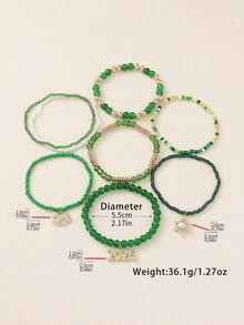 Set de 8 piezas de pulsera con cuentas de vidrio con colgante numérico 2026, diseño de caballo y copo de nieve, estilo bohemio, adecuado para uso diario, casual, viajes, regalo de vacaciones para mujeres