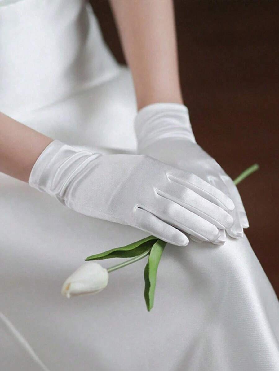 1 Pair Elegant Minimalist Versatile Short Formal Dress Gloves Wedding, Bridal Gown, Banquet, Cosplay, Party, Photography - White - View 1
