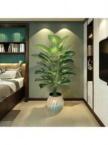 Large Realistic Money Grass Leaf Plant - 18,24large Leaves, Wide Leaf Plant Decoration, Green Wide Leaf Tropical Rainforest Decoration Tree, Suitable For Four Seasons, Indoor And Outdoor Artificial Tree Potted Plants, Very Suitable For Wedding, Hotel, Garden, Courtyard, Photography, Nordic Green Plant Potted Artificial Tree, Outdoor Artificial Green Plant Decoration,No Flower Pot - Green - View 4
