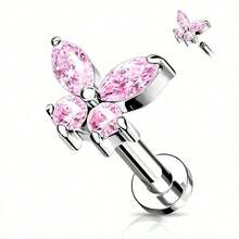 1PC CZ Butterfly Top Internally Threaded 316 Stainless Steel Flat Back Stud Earrings – Versatile Labret, Monroe, Cartilage Piercing Jewelry For Women – Hypoallergenic, Durable, And Stylish Accessory For Everyday Wear And Special Occasions - 蝴蝶 - 查看 7