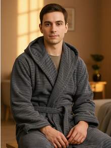 2-Piece 100% Cotton Unisex Bathrobe Set – Black & Green Color Options, Fluffy Hooded Robes For Women & Men, Terry Cloth, Soft With Long Belt – Ideal For Spa, Sauna & Daily Use – S/M & L/XL – Made In Turkey - 墨綠色 - 查看 9