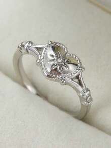 Gold Colour Heart Shaped CZ Ring (1Pc), Elegant Female Jewelry Accessory For Wedding Party & Fancy Gift AUWC - 戒指 - 查看 6