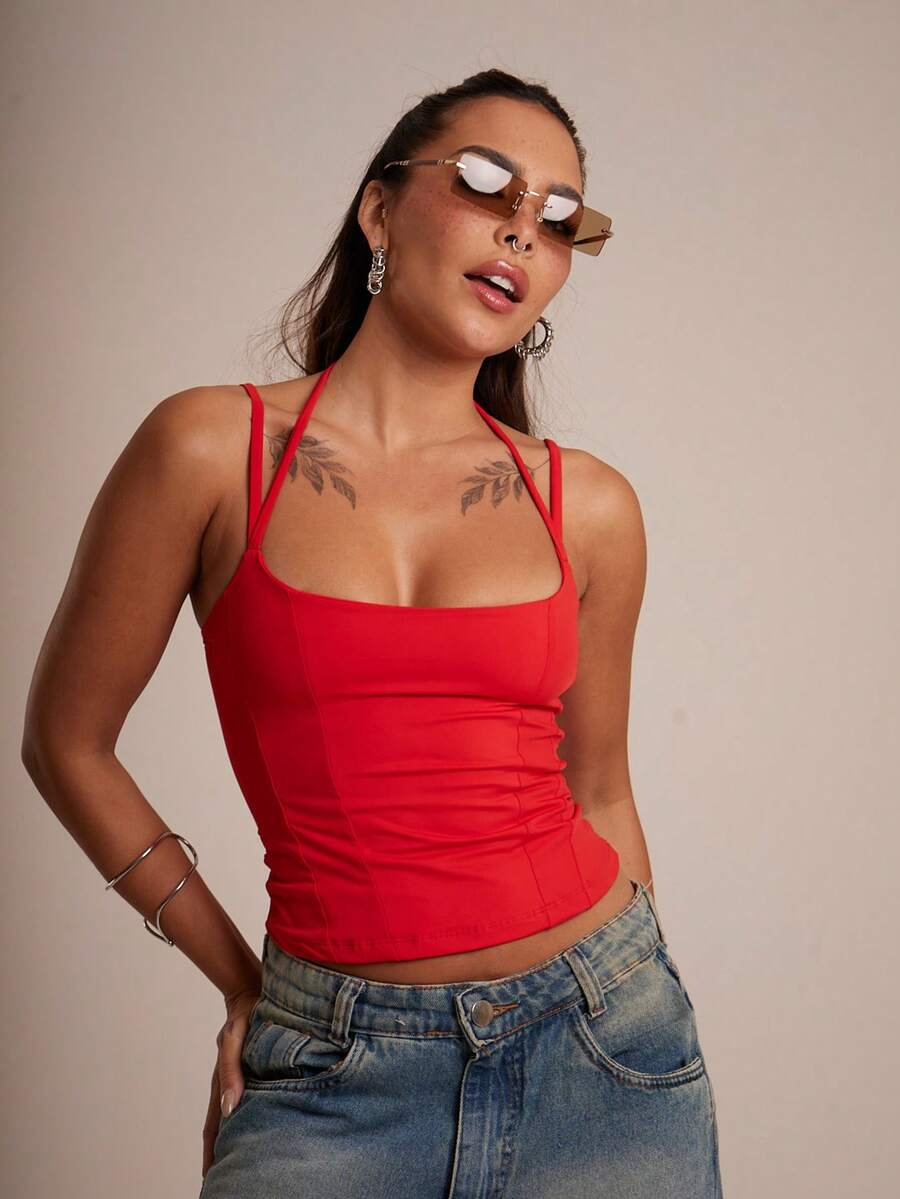 Women's Tank Top, Strap Tank Top, Polyamide Tank Top, Halter Top - 紅色 - 查看 1