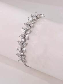 1 chiếc vòng tay xích bạc đính đá Cubic Zirconia thời trang dành cho nữ, thích hợp cho các bữa tiệc, ngày lễ và đeo hàng ngày - Bạc - Xem 1