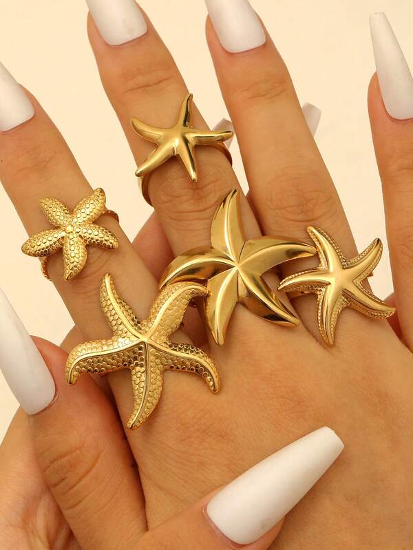 1 szt. Modny asymetryczny pierścień ze stali nierdzewnej w kształcie rozgwiazdy, uniwersalna ozdoba, odpowiednia na plażę, imprezę i do noszenia na co dzień