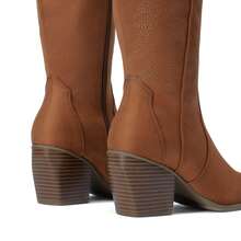 Knee High Boots Women, Pull On Zipper Chunky Heel Pointed Toe Embroidered Western Cowgirl Cowboy Boots Christmas Fall - 咖啡棕 - 查看 5