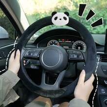 1-3 Coprivolante per auto a tema panda, protezione per le spalle, coprimanubrio in peluche caldo, accessori decorativi per interni auto