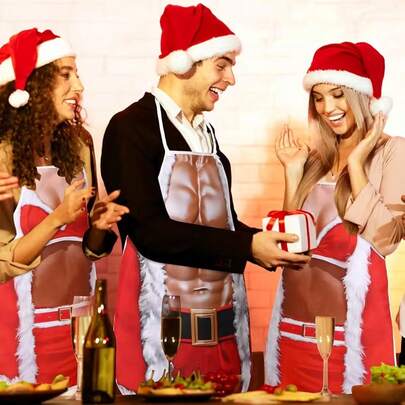 1pc Fashion Aprons Creative Cooking Aprons With Adjustable Led Holiday Aprons Party Men Women, Christmas, Christmas Party Aprons, Sexy Aprons, Christmas Decoration Aprons 3D Printed Apron Waistcoat Cartoon Christmas Clothes, Party Cooking Aprons, Funny Aprons