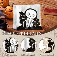 Suporte de Papel Toalha com Padrão de Esqueleto. Material de Madeira, Adequado para Colocação na Mesa Festiva de Casa.