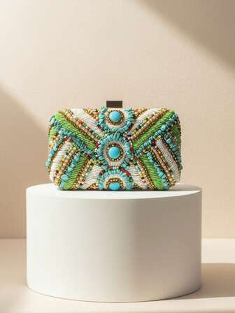 Green Color Embroidery Evening Bags Flap Fashion Beading Party Wedding Clutch Bags For Holiday Christmas Day Gift For Girl Purse Shoulder Chain Handbags