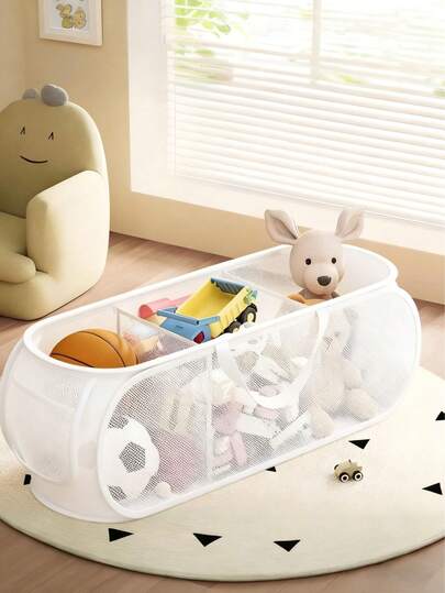 1个大号白色可折叠洗衣篮，适用于婴儿房收纳、婴儿衣物和玩具，可折叠透气网布篮，节省空间设计，方便携带和旅行。