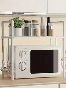 Adjustable Metal Kitchen Rack, Extendable Microwave Oven Stand, Sturdy Powder-Coated Finish, Home & Commercial Spice Shelf (Suitable For 100 Scenarios, 70 Countries/Regions, Best Seller) - Large Thick Kitchen Organizer Rack With Handrail Hooks, Organize Spices, Fits Microwave, Toaster & Bread Maker, Space-Saving, Tidy Kitchen, Microwave Storage, Compact Design, Easy Assembly, Lightweight Shelf, Storage Rack, Wall-Mounted Organizer, Busy Households, Small Kitchens