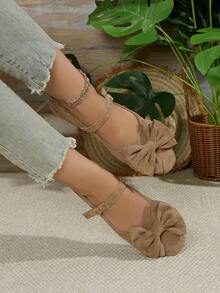 Ballerines respirantes pour femmes grandes tailles avec boucle et décoration nœud - Kaki - Voir 4